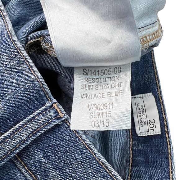 GAP Resolution Slim Straight Jeans Distressed Raw Hem Denim Stretch Womens 25R - Picture 8 of 8